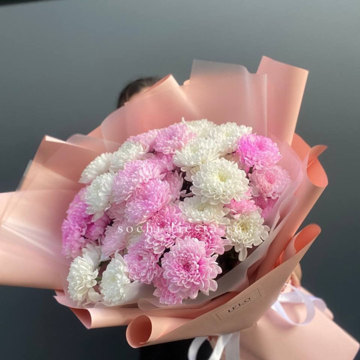  Букет бело-розовых хризантем  в Курске