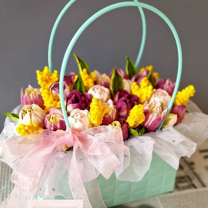 Тюльпаны в сумочке из зефира в Курске