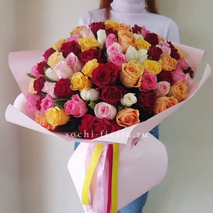 101 роза Кенийский микс "Нежность" в Курске